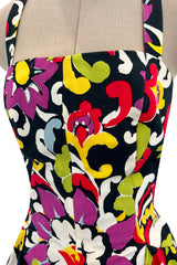 Gorgeous Resort 1993 Christian Lacroix Crisp Cotton Floral Print Halter Dress w Pouf Back Skirt