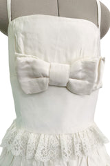 Dreamiest 2010s Valentino Off White Silk Wedding Dress w Tiered Ivory Lace & Ruffle Skirt