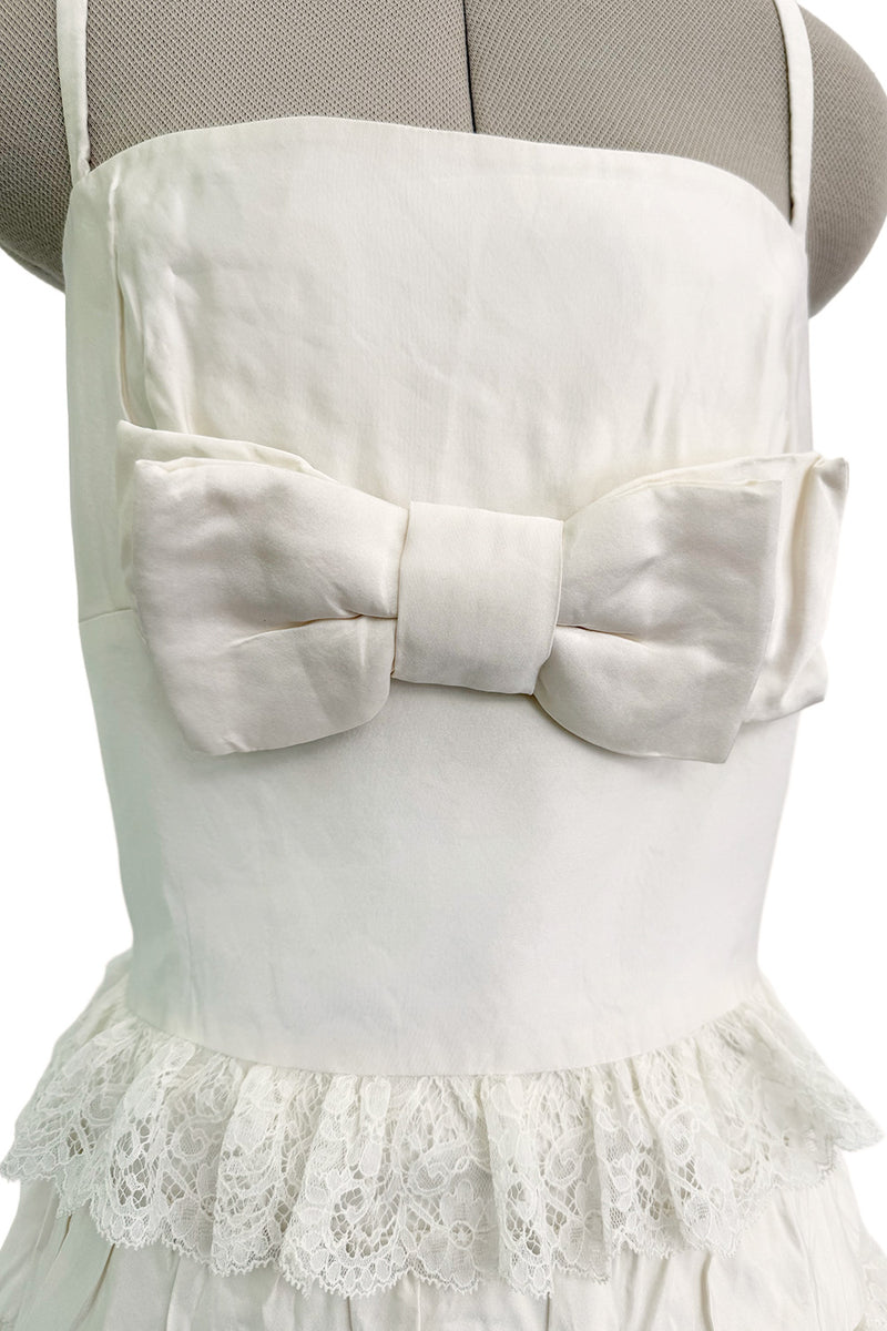 Dreamiest 2010s Valentino Off White Silk Wedding Dress w Tiered Ivory Lace & Ruffle Skirt