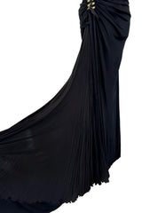 Outstanding Spring 2006 Roberto Cavalli Black Silky Jersey Corset Bodice Dress w Gold Hardware Detailing
