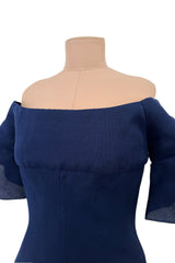 Rare Spring 1972 Christian Dior by Marc Bohan Haute Couture Blue Silk Gazaar Dress