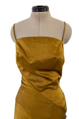 Stunning 1968 Mr Blackwell Custom Deep Copper Gold Silk Dress w Hip Swag & Flower Pin