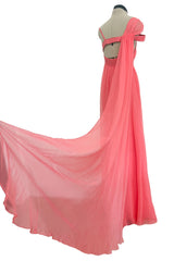 Exquisite Spring 2008 Versace by Donatella Versace Runway Look 52 Coral Pink Silk Chiffon Dress
