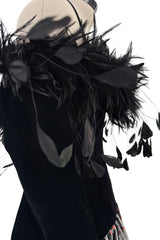 Fall 1982 Hubert de Givenchy Unlabeled Haute Couture Runway Dress w Feathers w Feather Collar