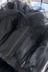 1940s Jean Patou Haute Couture Strapless Black Silk Chiffon Dress w Tiered Full Skirt