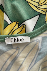 Iconic Spring 2004 Chloe by Phoebe Philo Runway Look 18 Banana Print Dress Side Cuts Outs