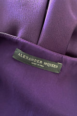 Minimalist Spring 2008 Alexander McQueen Purple Bias Cut Silk Dress w Front Plunge & Knot Detailing