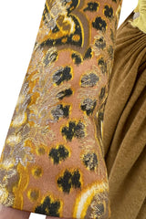 Fall 1970 Madame Gres Haute Couture Wide Leg Pant w Metallic Partially Open Tie Top Set
