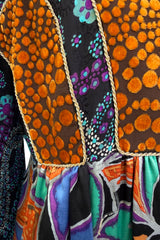 Spectacular 1970s Ronald Amey Demi-Couture Printed Silk, Silk Chiffon & Cut Velvet Dress