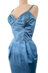 Outstanding 1960s Christian Dior by Marc Bohan Demi-Couture Sky Blue Silk Bombshell Dress