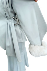 Ultra Rare Fall 1986 Thierry Mugler Ad / Runway Pale Ice Blue Suit w Faux Fur Cuffs & Collar