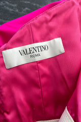 2000s Valentino Roma Brillaint & Vibrant Pink Silk One Shoulder Dress w Draped Front Panels