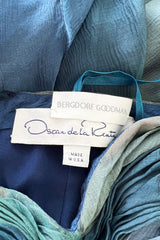Spring 1990 Oscar De La Renta Ocean Blues Silk Chiffon Strapless Dress w Gathered Bodice