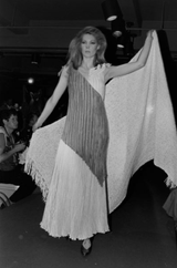 Fantastic Fall 1980 Mary McFadden Couture Salmon Pink & Black Cross Over Pleated Dress