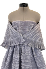 Elegant Late 1950s Sybil Connolly Couture Pale Lavender Pleated Linen Strapless Dress w Shawl