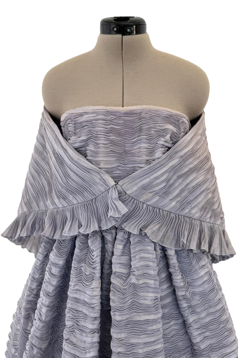 Elegant Late 1950s Sybil Connolly Couture Pale Lavender Pleated Linen Strapless Dress w Shawl