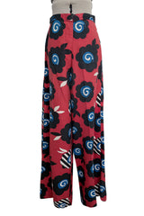 Rare 1969 Ossie Clark Documented Wide Leg Pant & Tie Front Overcoat Set w Celia Birtwell Print