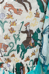 Rare 1971 Thea Porter Actual Book Piece Silk Cotton Gauze Dress w Sheila Hudson Horseman Print