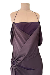 Gorgeous Fall 2003 John Galliano Bias Cut Deep Purple Silk Dress w Draped Arm Panels