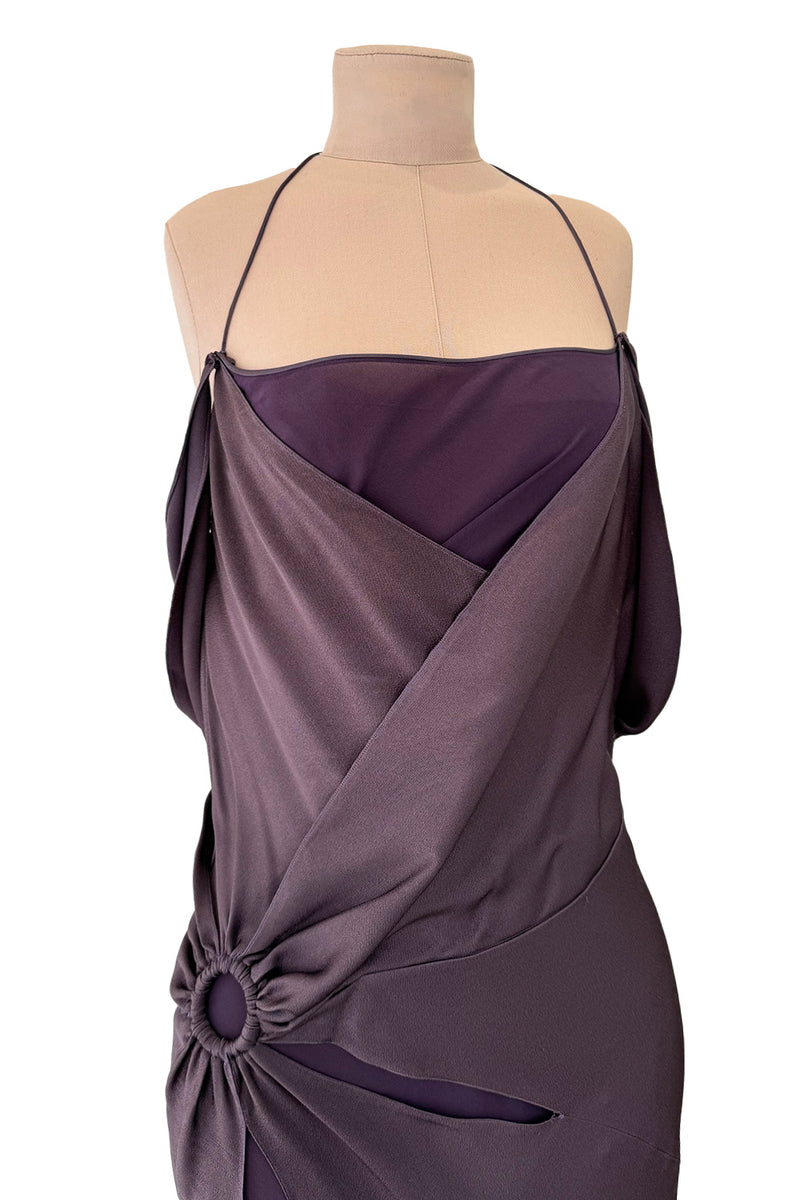 Gorgeous Fall 2003 John Galliano Bias Cut Deep Purple Silk Dress w Draped Arm Panels