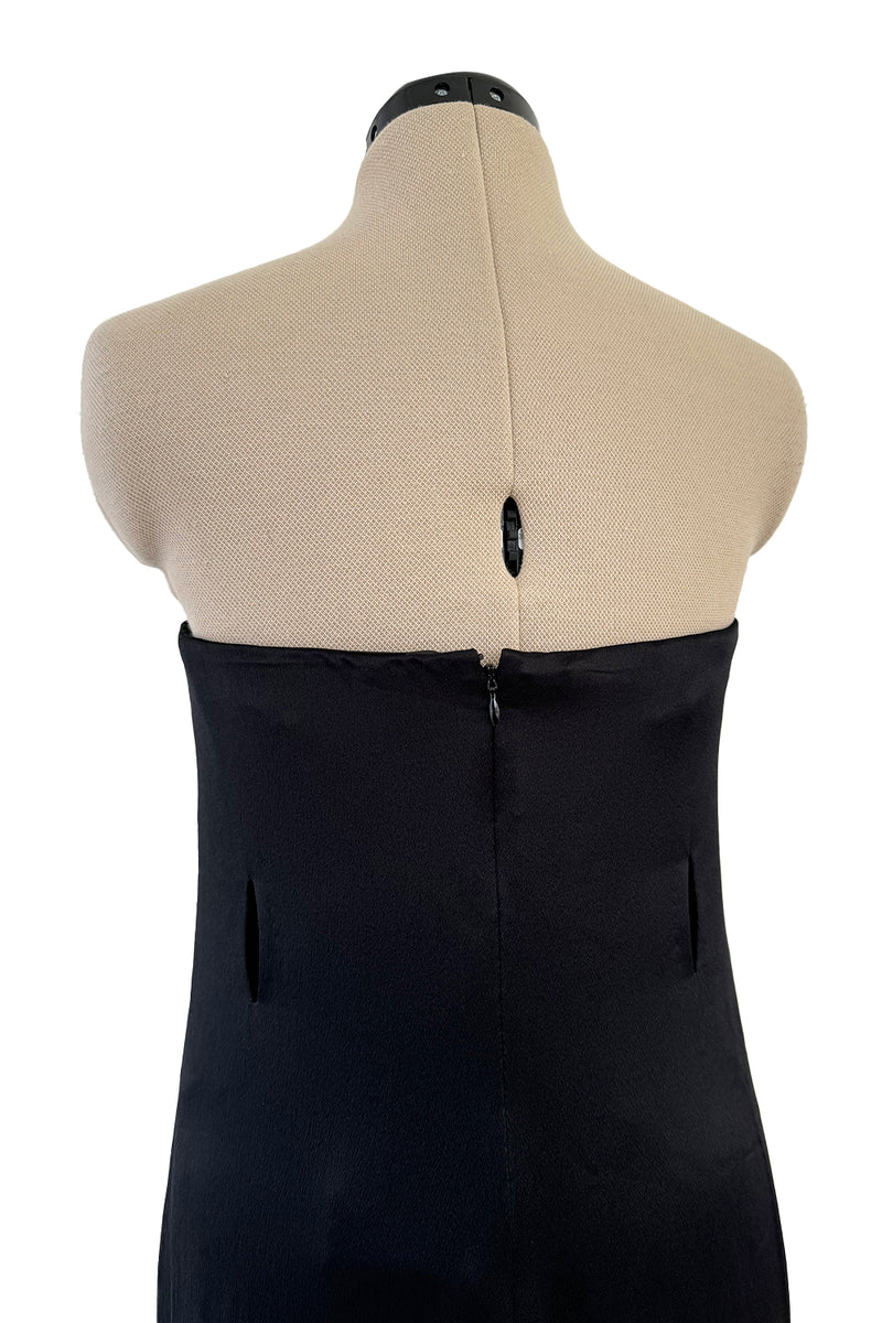 Fabulous 2008 Alexander McQueen Strapless Black Silk Dress w Vibrant Pink Patent Leather Belt