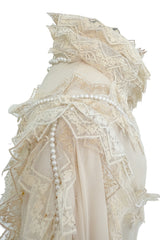 Incredibly Rare Fall 1979 Chloe by Karl Lagerfeld Couture Runway Ivory Chiffon & Lace Dress w pearl Details