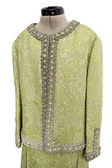 Fall 1966 Chanel Haute Couture by Coco Chanel Pale Green Metallic Lame Dress & Jacket Set