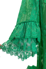 Remarkable Resort 2019 Gucci by Alessandro Michele Runway Look 9 Green Lace & Net Ruffle Dress w Train