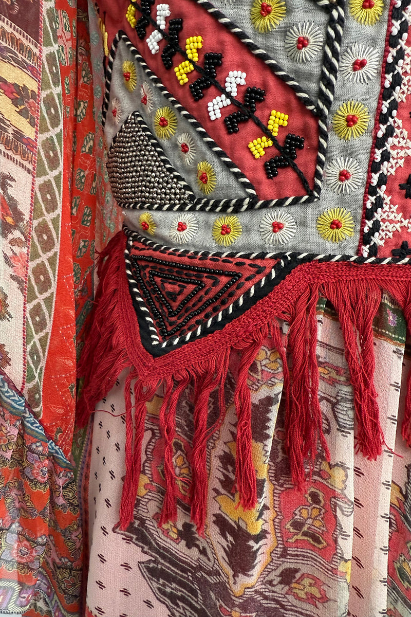 Spring 2020 Etro by Veronica Etro Runway Look 29 Printed Silk Chiffon Dress w Beaded & Embroidered Bodice