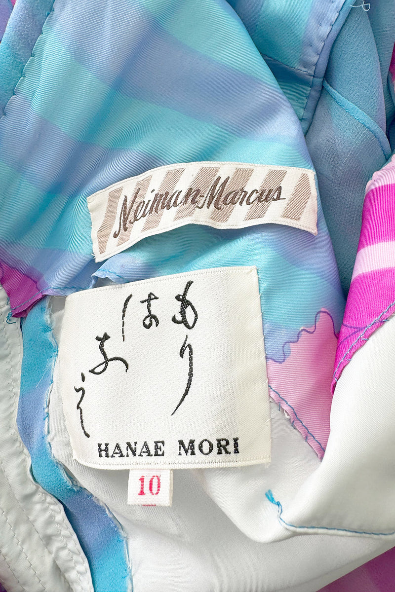 Fabulous 1970s Hanae Mori Couture Printed Silk Jumpsuit w Floor Length Angel Sleeves