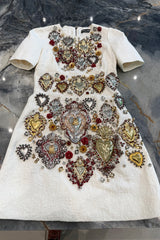 Spring 2015 Dolce & Gabbana Runway Look 48 Silk Brocade Mini Dress w Elaborate Front Embellishments