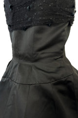 Extraordinary Winter 1954 Cristobal Balenciaga Haute Couture Strapless Black Silk Dress w Lace Bodice