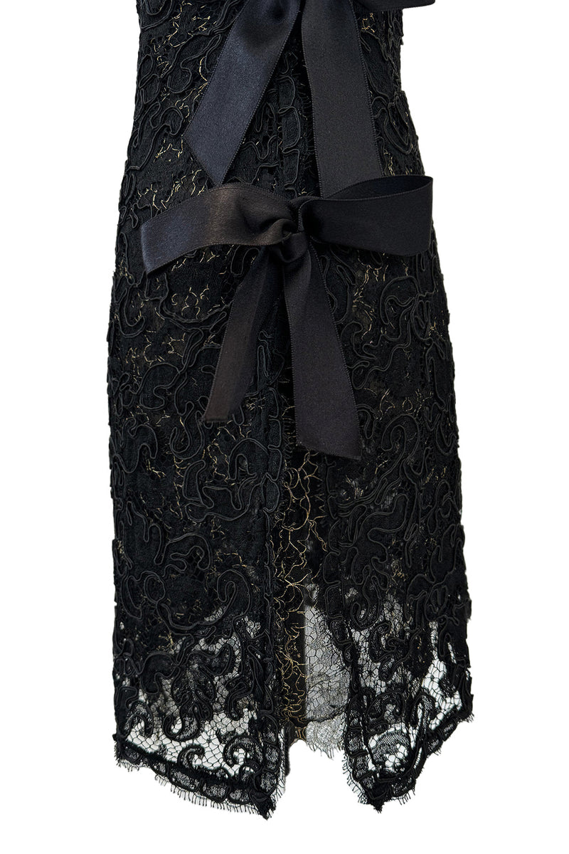 Fall 1998 Yves Saint Laurent Black Strapless Gold & Black Cord Dress w Shrimpton Couture Fall 1998 Yves Saint Laurent Black Strapless Gold & Black Cord Dress w Shrimpton Couture