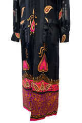Documented Fall 1970 Valentino Printed Black Ribbon Silk Chiffon Dress w Huge Tassel Detail