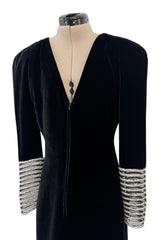 Incredible Fall 1986 Valentino by the Original Mr. Valentino Black Velvet Dress w Rhinestone Insets