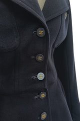 Amazing Fall 1994 Chanel by Karl Lagerfeld Runway Look 20 Deep Blue Black Cashmere Flare Jacket