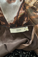 Prettiest Fall 2004 Prada Runway & Ad Campaign Print Silk Chiffon Dress w Beaded Detailing