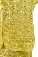 Incredible Late 1970s Halston Couture Hand Beaded Silk Skirt & Sleeveless Top Set in Yellow