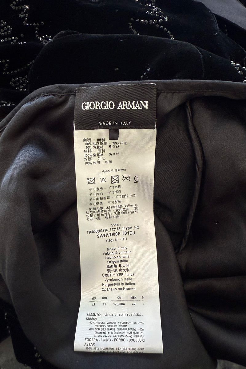 Exquisite Fall 2019 Giorgio Armani Runway Look 80 Velvet &Silk Ribbon Jumpsuit w Black Jet Beads