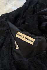 Incredible 1960s Donald Brooks Black Lace Tiered One Shoulder Jumpsuit w Wide Legs & Belt