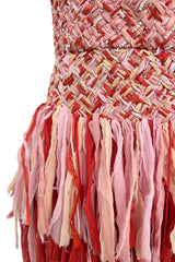 Spring 2019 Esteban Cortazar Runway Strapless Intricately Beaded & Woven Dress w Fringe Skirt