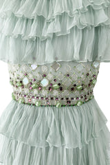 Spectacular Cruise 2009 Christian Dior by John Galliano Soft Pastel Blue-Green Ruffle Dress w Beading