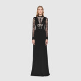 Prettiest 2017 Gucci by Alessandro Michele Black Dress w Lace Sleeves & Iridescent Crystal Bow Detailing
