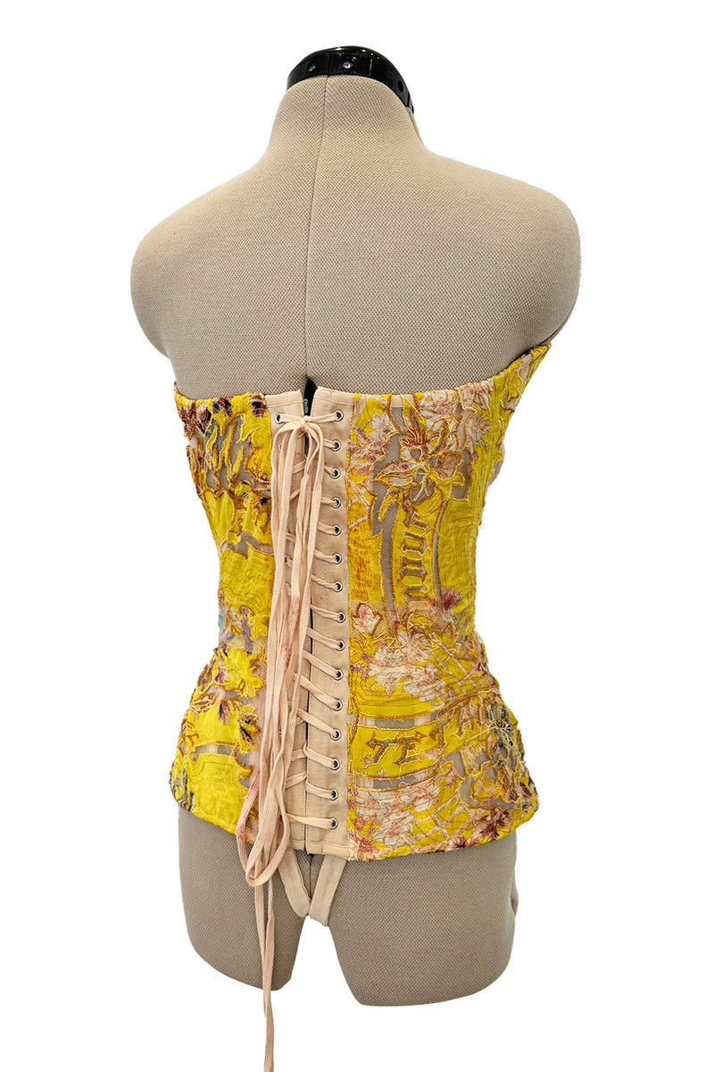 Very Rare Spring 2003 Roberto Cavalli Printed Silk & Net Boned Corset & Red Sequin Mini Skirt Set