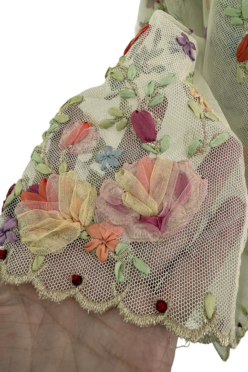 Prettiest Spring 2000 Original Valentino Runway Look 84 Embroidered Camisole, Jacket & Silk Skirt Set