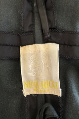 1990s Nina Ricci by Gerard Pipart Haute Couture Black Off Shoulder Dress w Hand Quilted Floral Skirt