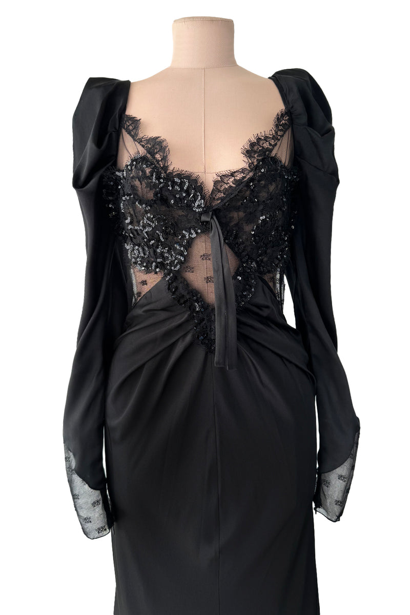 Prettiest Fall 2019 Alessandra Rich Black Version of Runway Look 46 Bias Cut Silk & Sequin Lace Dress