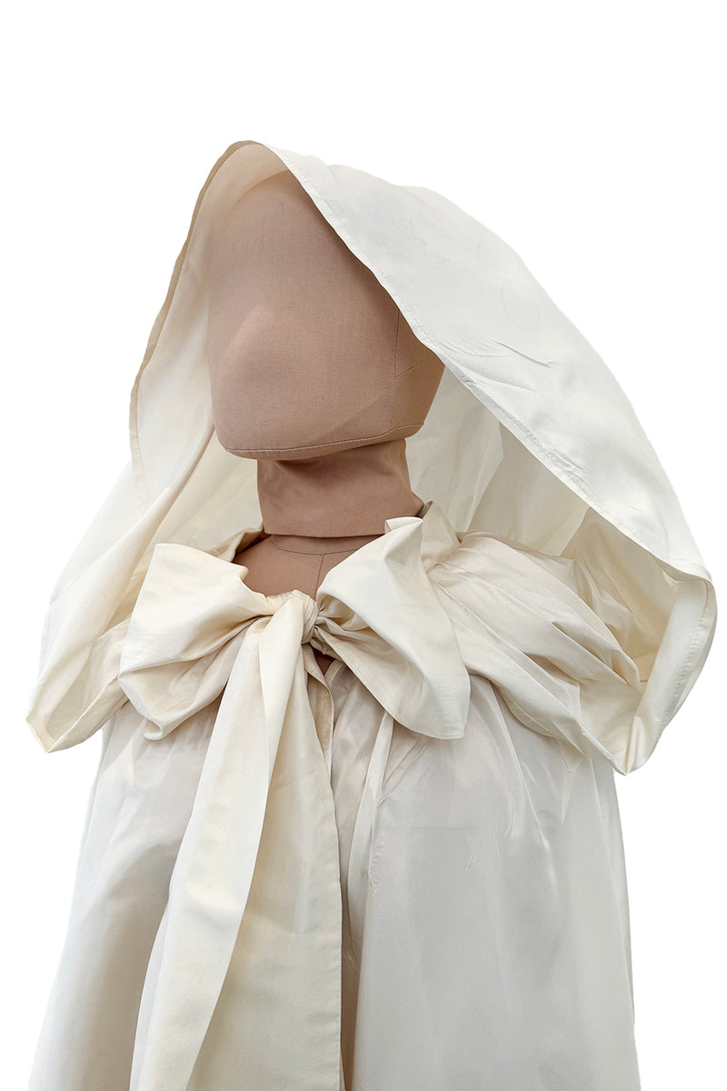 Incredible 1970s Loris Azzaro Ivory Silk Fantasty Voluminous Full Trained Cape w Oversized Hood