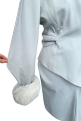 Ultra Rare Fall 1986 Thierry Mugler Ad / Runway Pale Ice Blue Suit w Faux Fur Cuffs & Collar