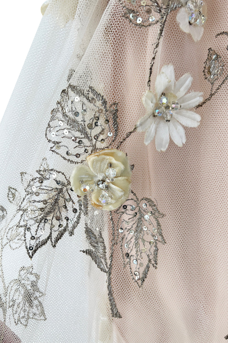 Outstanding 1967 George Halley Couture Heavily Embroidered, Rhinestone & Applique Soft Pink Dress